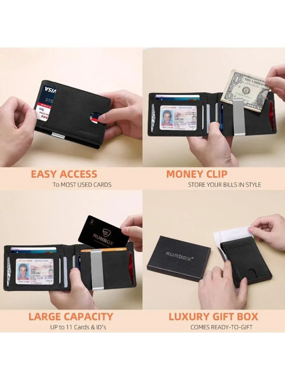 〽️Man Shepherd Leather Money Clip RFID Blocking Pocket Bifold Credit Card Wallet